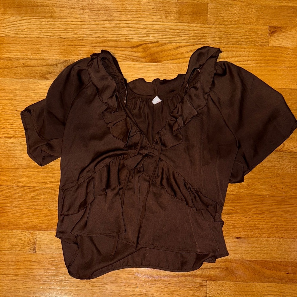 Chocolate brown ruffle top